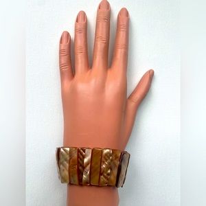 Mother Of Pearl Stretch Cuff Bracelet Wide Vintage Abalone Shell Bracelet